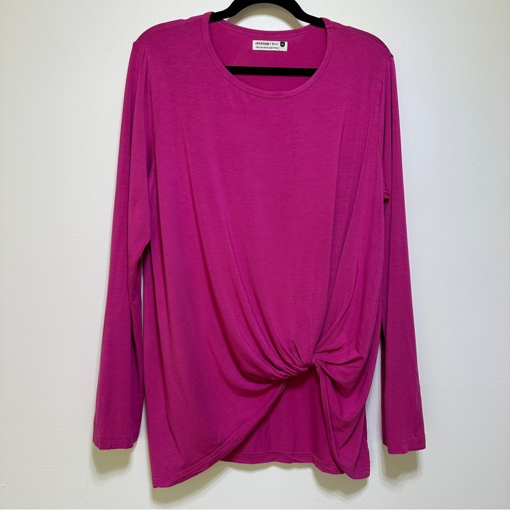 Jackson Rowe Pink Knot Front Modal Long Sleeve Tee Relaxed Fit Size M